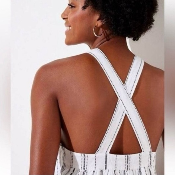 NWT LOFT Beach Halter Neck Flounce Hem Striped Cotton Sun Dress White 16 - Picture 2 of 14